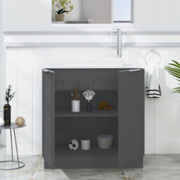 Royal Bathrooms Evora 800mm Graphite Grey Fluted Floor Standing Countertop Vanity Unit 2 Door With Qubix Basin - thumbnail 3