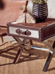 Orsina Brown And White Genuine Cowhide One Drawer Table,storage Table With Metal Crossed Legs,small End Table - thumbnail 3