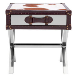 Orsina Brown And White Genuine Cowhide One Drawer Table,storage Table With Metal Crossed Legs,small End Table - thumbnail 1
