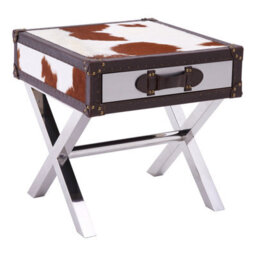 Orsina Brown And White Genuine Cowhide One Drawer Table,storage Table With Metal Crossed Legs,small End Table - thumbnail 5