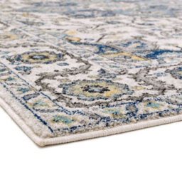 Persian Blue Traditional Easy To Clean Floral Rug For Dining Room -120Cm X 170Cm - thumbnail 3