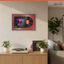 "AK Frames 25X17"" Grey Marble Modern Vinyl Record Frame With Crimson Mount For 12 Inch Lp Cover & Disc - Overlapped Design" - thumbnail 5