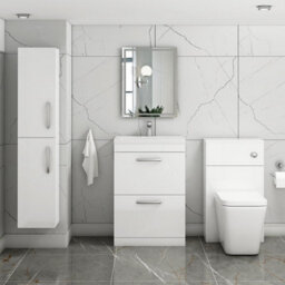 Royal Bathrooms Turin Gloss White 600mm Floor Standing Vanity Unit 2 Drawer With Mid-Edge Basin Sink - thumbnail 4
