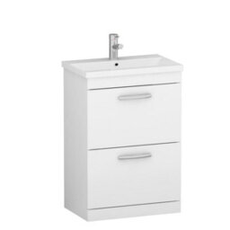 Royal Bathrooms Turin Gloss White 600mm Floor Standing Vanity Unit 2 Drawer With Mid-Edge Basin Sink - thumbnail 6