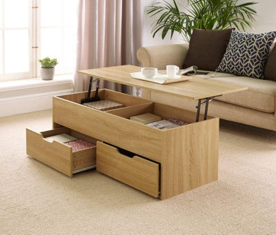 Home Source Bruges 2 Drawer Lift Up Coffee Table Natural Oak - image 1