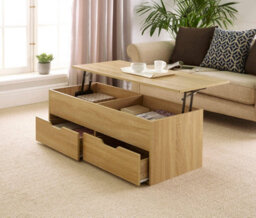 Home Source Bruges 2 Drawer Lift Up Coffee Table Natural Oak - thumbnail 3