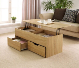 Home Source Bruges 2 Drawer Lift Up Coffee Table Natural Oak - thumbnail 1