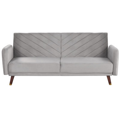 Beliani Sofa Bed 3 Seater Senja Velvet Light Grey - image 1