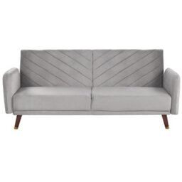 Beliani Sofa Bed 3 Seater Senja Velvet Light Grey - thumbnail 1