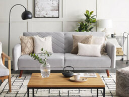 Beliani Sofa Bed 3 Seater Senja Velvet Light Grey - thumbnail 2