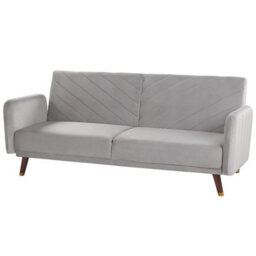 Beliani Sofa Bed 3 Seater Senja Velvet Light Grey - thumbnail 4