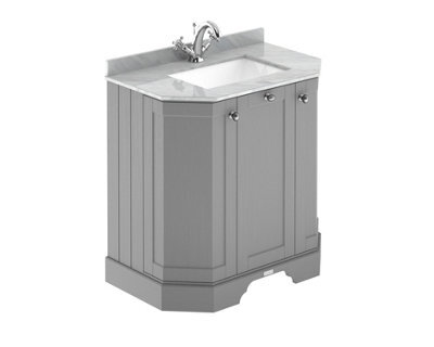 Hudson Reed Floor Standing 3-Door Angled Vanity Unit With 1 Tap Hole Grey Marble Top & Basin, Storm Grey, 786X470mm - image 1