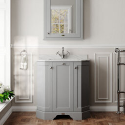 Hudson Reed Floor Standing 3-Door Angled Vanity Unit With 1 Tap Hole Grey Marble Top & Basin, Storm Grey, 786X470mm - thumbnail 2