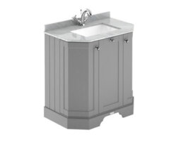 Hudson Reed Floor Standing 3-Door Angled Vanity Unit With 1 Tap Hole Grey Marble Top & Basin, Storm Grey, 786X470mm - thumbnail 1