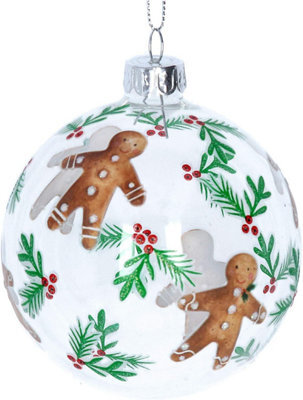 Gisela Graham Gingerbread Design Glass Christmas Tree Bauble - 8 X 8 X 8 Cm, Gloss Finish, Silver Hanger