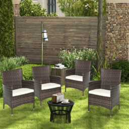 Outsunny 4 Pc Outdoor Rattan Armchair Wicker Dining Chair Set For Garden Brown