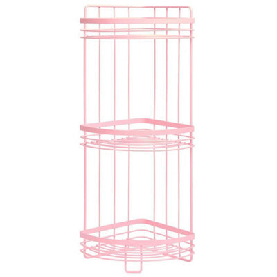 Pink 3 Tier Shower Caddy Bathroom Organiser Plastic Freestanding Corner Shelf - image 1