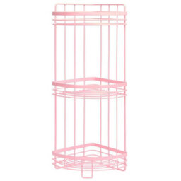Pink 3 Tier Shower Caddy Bathroom Organiser Plastic Freestanding Corner Shelf - thumbnail 1