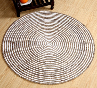 Second Nature Online Chakkar Pale Stripe Round Jute Beige Hall Rug / 120 Cm Diameter - image 1