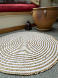 Second Nature Online Chakkar Pale Stripe Round Jute Beige Hall Rug / 120 Cm Diameter - thumbnail 6