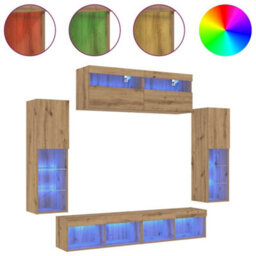 Berkfield Tv Wall Cabinets With Led Lights 2 Pcs Artisan Oak 80X30X30 Cm - thumbnail 4