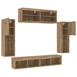 Berkfield Tv Wall Cabinets With Led Lights 2 Pcs Artisan Oak 80X30X30 Cm - thumbnail 9