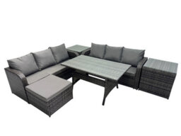 Fimous 7 Seat Outdoor Wicker Pe Rattan Garden Furniture Set Dining Table Sofa Set With 2 Side Tables Dark Grey Mixed - thumbnail 1