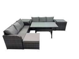 Fimous 7 Seat Outdoor Wicker Pe Rattan Garden Furniture Set Dining Table Sofa Set With 2 Side Tables Dark Grey Mixed - thumbnail 2