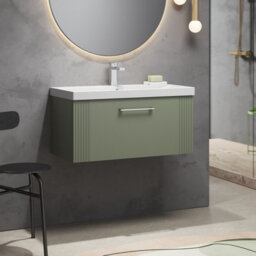 Balterley Belvide Partial Fluted 1 Drawer Wall Hung Vanity Unit With 1 Tap Hole Thin-Edge Basin- 800mm - Satin Green - thumbnail 4
