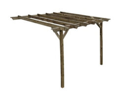 Arbor Garden Solutions Lean To Wooden Garden Pergola Kit - Champion Design Wall Mounted Gazebo, 4.8M X 4.8M (Rustic Brown Finish) - thumbnail 1