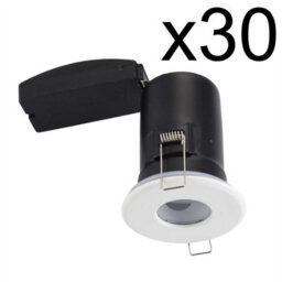 First Choice Lighting Set Of 30 - White Ip65 Bathroom Recessed Fire Rated Downlights - thumbnail 2