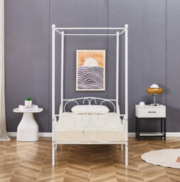 Lila Metal Four Poster Princess Bed Frame White Single - thumbnail 2