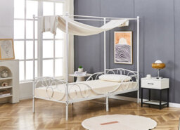 Lila Metal Four Poster Princess Bed Frame White Single