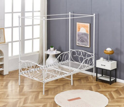 Lila Metal Four Poster Princess Bed Frame White Single - thumbnail 4