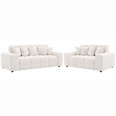 Furnishings For Less UK Jenson Natural Plush Velvet 3 + 2 Seater Sofa Set With Deep Seats - image 1