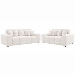 Furnishings For Less UK Jenson Natural Plush Velvet 3 + 2 Seater Sofa Set With Deep Seats - thumbnail 1