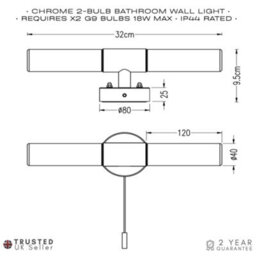 Happy Homewares Modern Chrome Ip44 Rated Bathroom Wall Light Fitting With Tubular Glass Shades - thumbnail 4