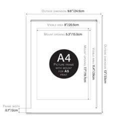 A4 White Picture Frame With Mount For A5 (14.8 X 21Cm - 5.8 X 8.3In) Poster, Photo, Artwork, Or Print. - thumbnail 2