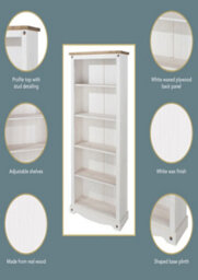 Core Products Corona White Tall Bookcase, White Wax & Antique Wax Top H176.6Cm X W80.0Cm X D29.6Cm - thumbnail 5