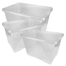 Storm Trading Group 10 X Heavy Duty Multipurpose 80 Litre Home Office Clear Plastic Storage Containers With Lids - thumbnail 2
