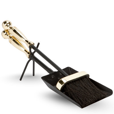 Fire98 Black And Brass Finish Brush And Shovel Set With Round Handles Durable Fireside Tool Set For Fireplace Care