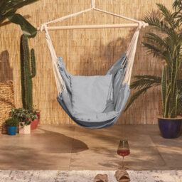 Vonhaus Hanging Chair, Grey Garden Hammock Chair Swing Seat, Cotton Rope Swing Chair With Tree Attachment, Portable Garden Chair - thumbnail 8