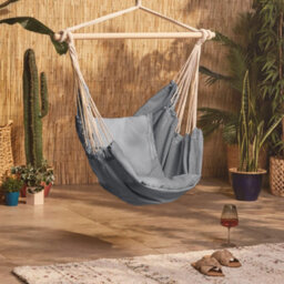 Vonhaus Hanging Chair, Grey Garden Hammock Chair Swing Seat, Cotton Rope Swing Chair With Tree Attachment, Portable Garden Chair - thumbnail 7