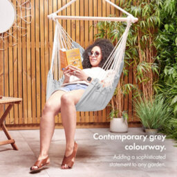 Vonhaus Hanging Chair, Grey Garden Hammock Chair Swing Seat, Cotton Rope Swing Chair With Tree Attachment, Portable Garden Chair - thumbnail 2