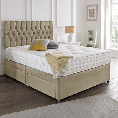 Dining Tables Beirut Matching Headboard Divan Set, 2 Drawer On Same Side With Sprung 1500 Comfort Mattress - Light Boucle Natural - Double - image 1