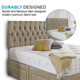 Dining Tables Beirut Matching Headboard Divan Set, 2 Drawer On Same Side With Sprung 1500 Comfort Mattress - Light Boucle Natural - Double - thumbnail 3