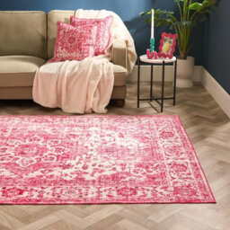 Ohs Vintage Print Washable Rug Non Slip Floor Carpet Mat Runners, Pink - 160 X 230Cm
