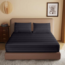 Ameha Stripe Fitted Sheet 40 Cm Deep Pocket- Hypoallergenic Easy Care Black Bed Sheets Uk Double Bedsheet(137X190Cm) - thumbnail 9