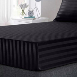 Ameha Stripe Fitted Sheet 40 Cm Deep Pocket- Hypoallergenic Easy Care Black Bed Sheets Uk Double Bedsheet(137X190Cm) - thumbnail 4
