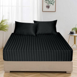 Ameha Stripe Fitted Sheet 40 Cm Deep Pocket- Hypoallergenic Easy Care Black Bed Sheets Uk Double Bedsheet(137X190Cm) - thumbnail 3